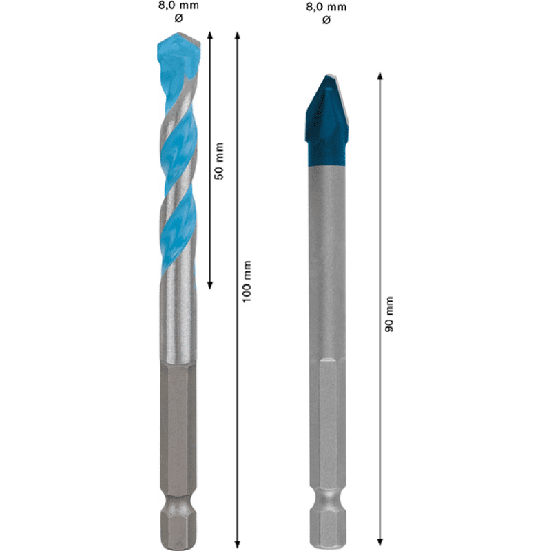 EXPERT HEX-9 Hard Ceramic + HEX-9 Multi Construction Bohrer, 8 mm