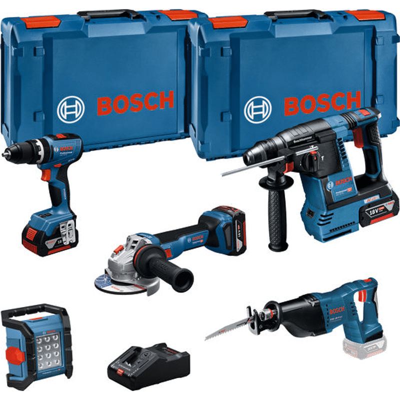 Combo Kit 18V-Set mit 5 Werkzeugen: GSB + GBH + GWS + GSA + GLI + 3 x Akku