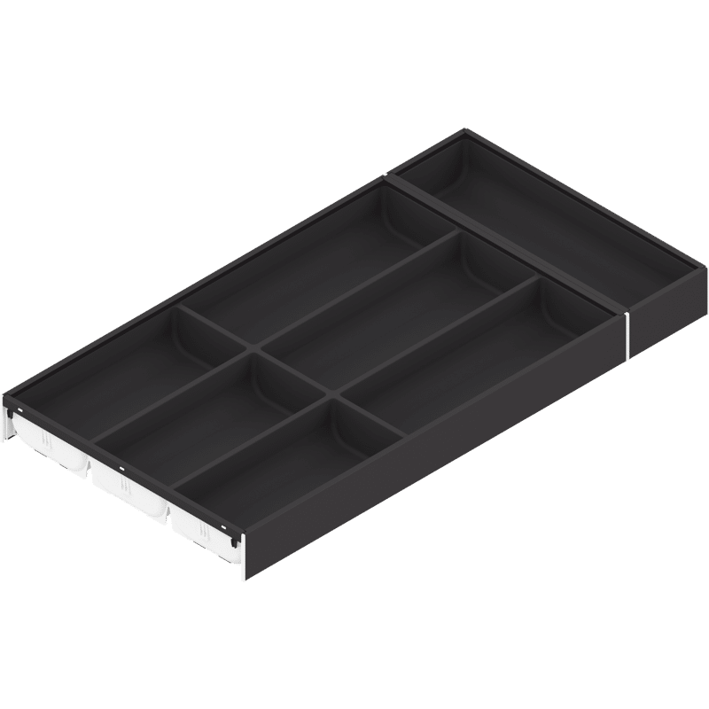 AMBIA-LINE Besteckeinsatz für LEGRABOX Schubkasten, Kunststoff / Stahl, 7 Besteckfächer, NL=600 mm, Breite=300 mm, terraschwarz matt