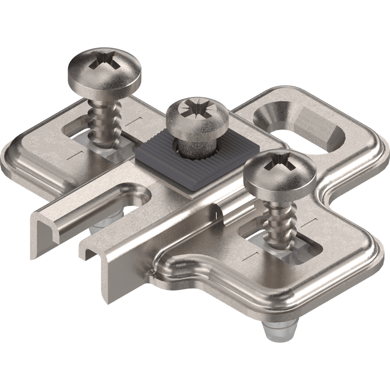 MODUL Montageplatte, kreuz, 0 mm, Stahl, EXPANDO (vormontierte Spezialschrauben mit Spreizdübel), HV: Langloch, vernickelt
