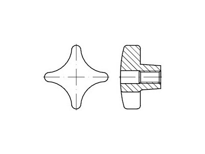 DIN 6335 Grauguss Form D Kreuzgriffe, mit Gewinde-Durchloch