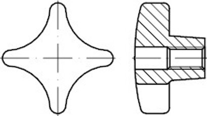 DIN 6335 Grauguss Form D Kreuzgriffe, mit Gewinde-Durchloch