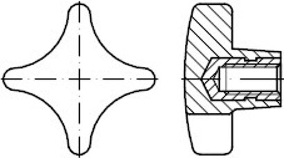 DIN 6335 Kunststoff Form K-St schwarz Kreuzgriffe, mit Gewindebuchse