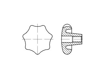 DIN 6336 Grauguss Form D Sterngriffe, mit Gewinde-Durchloch