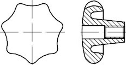 DIN 6336 Grauguss Form D Sterngriffe, mit Gewinde-Durchloch