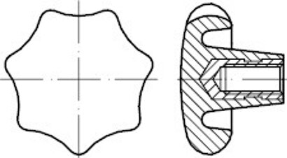 DIN 6336 Kunststoff Form K-St schwarz Sterngriffe, mit Gewindebuchse