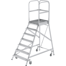 Günzburger Steigtechnik Aluminium-Podesttreppe, einseitig begehbar, Stahl-Gitterrost