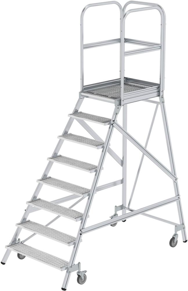 Aluminium-Podesttreppe, einseitig begehbar, Stahl-Gitterrost