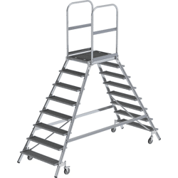 Aluminium-Podesttreppe, zweiseitig begehbar, Stahl-Gitterrost