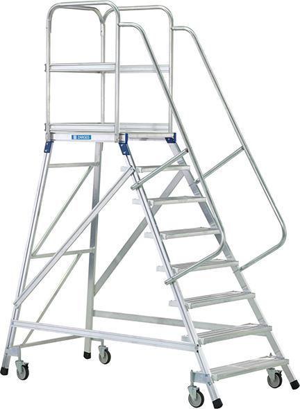 Podesttreppe, fahrbar, einseitig begehbar, mit Leichtmetall-Stufen und Plattform