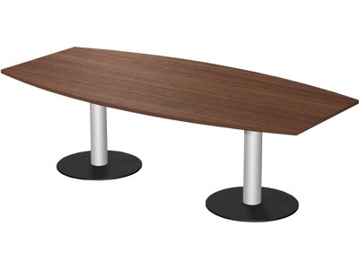 Konferenztisch mit 2 Säulenfüßen fassförmig, HxT 720x800–1200 mm