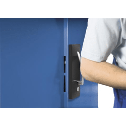 Großraum-Werkzeugschrank RAL 7035/3003 mit 3 Schubladen mittig