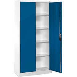 C + P Büro-Flügeltürenschrank RAL 7035/5010 mit 4 verstellbaren Einlegeböden