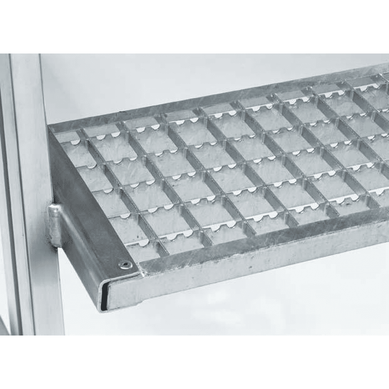 Aluminium-Podesttreppe, zweiseitig begehbar, Stahl-Gitterrost