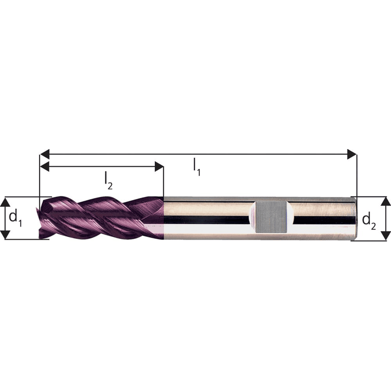 VHM-Schaftfräser 3 Schneiden K10/K20 Typ N lang TiAIN