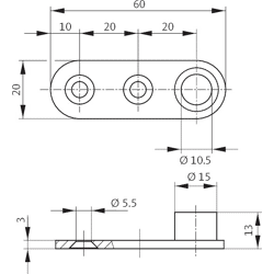 Stangenführungsplatte B 9019, für Rundstange, 60x20mm, edelstahl matt