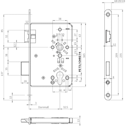 Einsteckschloss B-0615, WC78/8, D55, F18x235rd, ER, DR