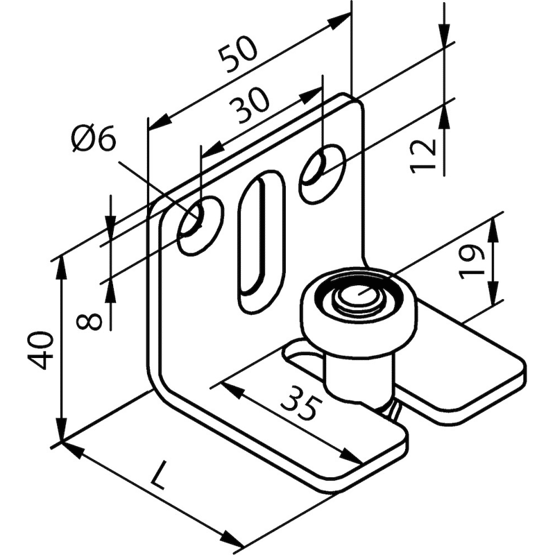 43/66 Führungsrolle für U-Schiene 340, L: 66 mm