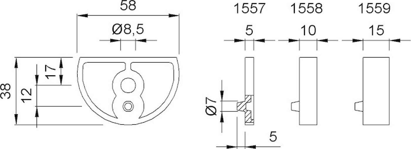 Kws Plaque de base tampon de porte aluminium anodisé 15mm 1559-32