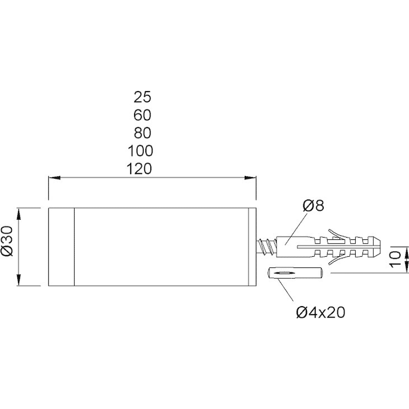 Wandpuffer mit einseitigem Gummipuffer 2070, Ø 30mm, L 60mm edelstahl