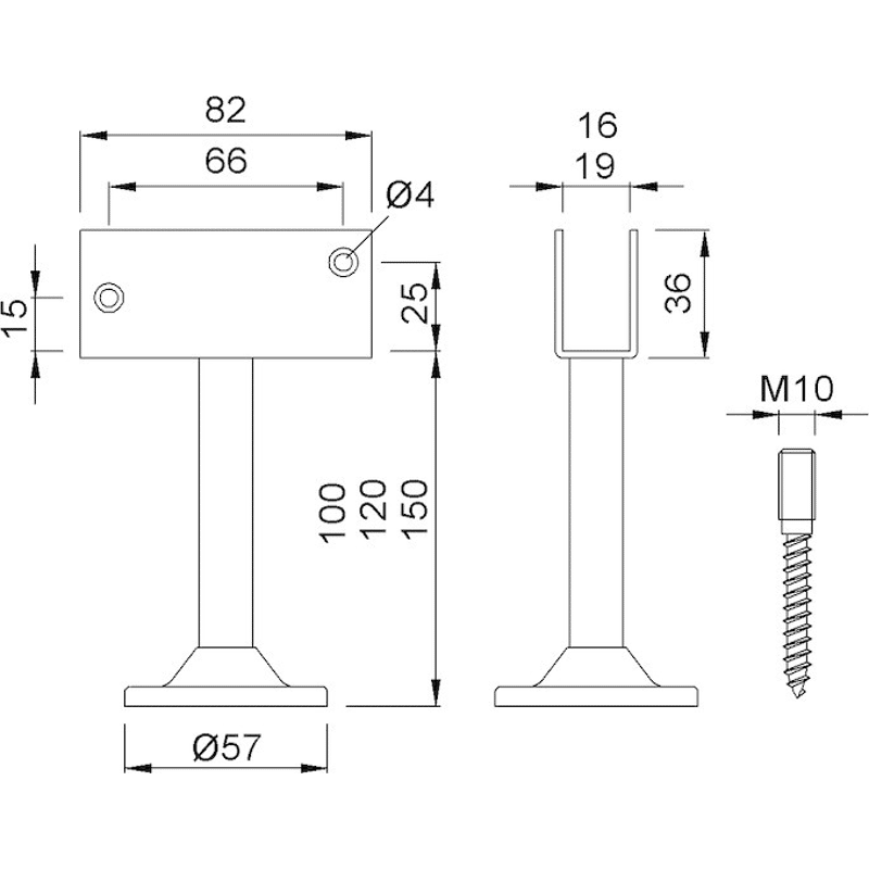 Trennwandstütze 4025 100mm hoch, 19mm U-Auflage Aluminium farbig pulverb.