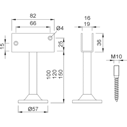 Trennwandstütze 4025 100mm hoch, 19mm U-Auflage Aluminium farbig pulverb.