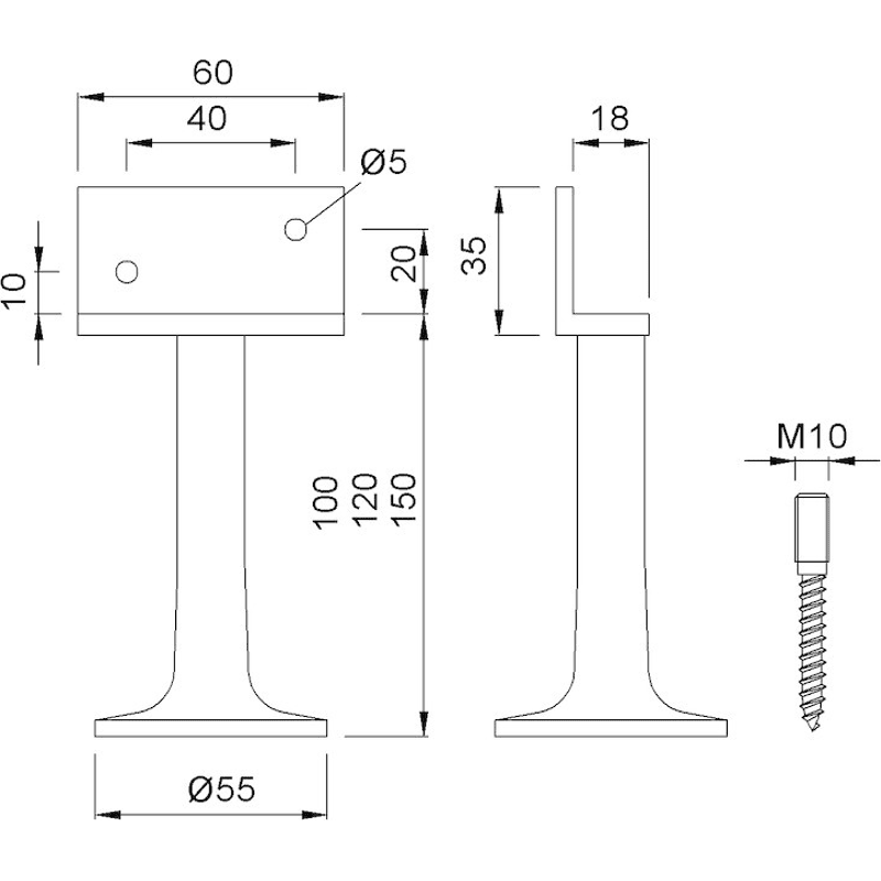 GA-Trennwandstütze 4061 Aluminium neusilberfarbig elox. H 100 mm