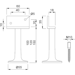 GA-Trennwandstütze 4061 Aluminium neusilberfarbig elox. H 100 mm