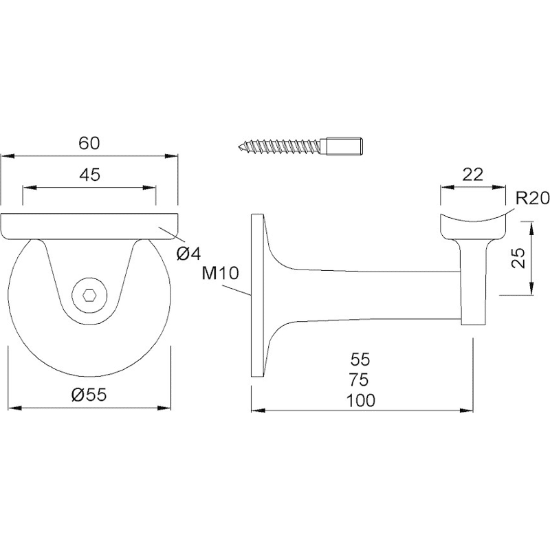 Handlaufstütze 4537, Aluminium