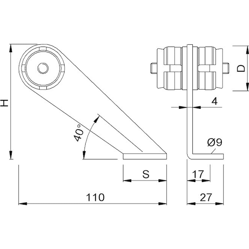 Mittelstütze 8371 für Ø 35x1,5mm Rohr, schräg, Serie WS2 Edelst.-Rostfr. matt