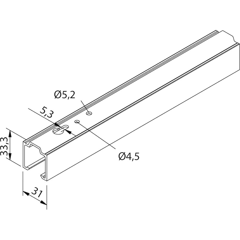 53/73 Laufschiene Edelstahl Effekt, 2500 mm, oben geloc