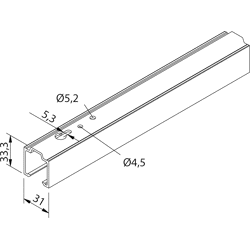 53/73 Laufschiene Edelstahl Effekt, 2500 mm, oben geloc