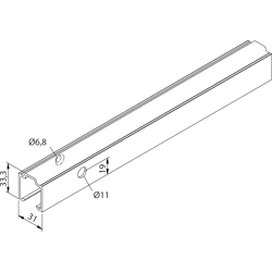 53/73 Laufschiene Aluminium blank, 1300 mm, seitl. gebo