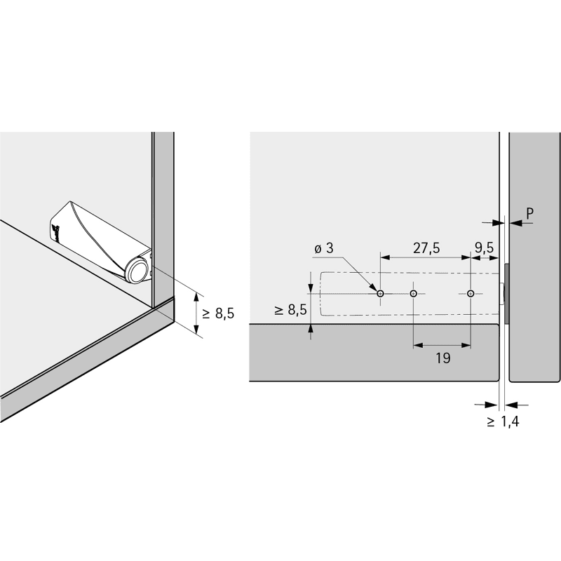 Push to Open für Drehtüren Strong, zum Anschrauben Kurzhub, Grau