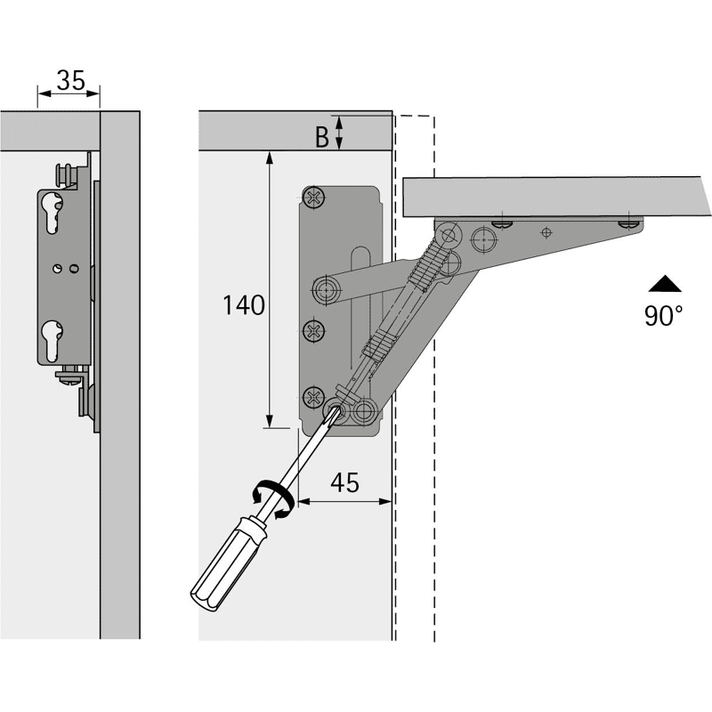 Möbel-Hochklappbeschlag, 90°, Lift 10921, Stahl vernickelt