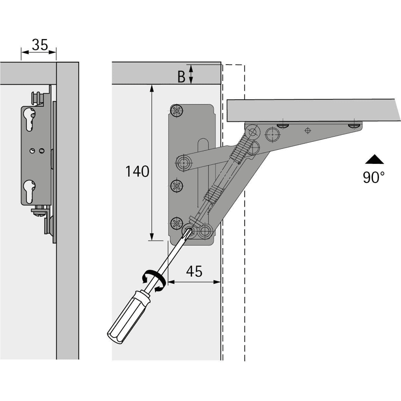 Möbel-Hochklappbeschlag, 90°, Lift 10921, Stahl vernickelt