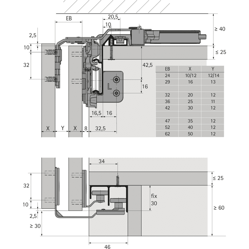Hettich SysLine S Set Schiebetürsystem ohne Silent System Hettich SysLine S Set Schiebetürsystem ohne Silent System