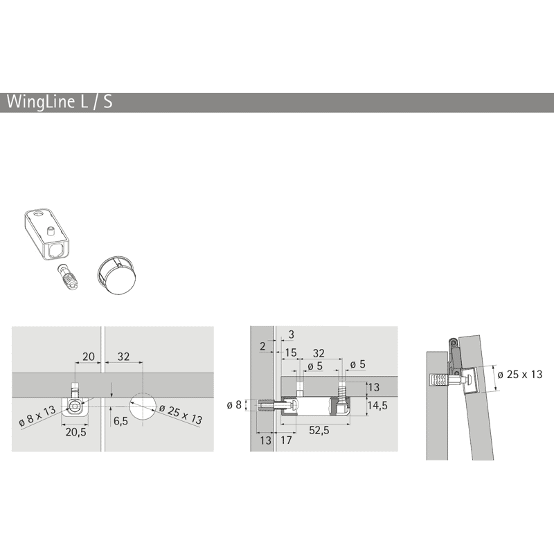 MB-Zuhaltung, WingLine L, 9264170, Bodenrücksprung 3mm, Kunststoff weiß