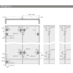 Hettich WingLine L, Profilset mit unterer Führung, 2400, pulverbeschichtet weiß