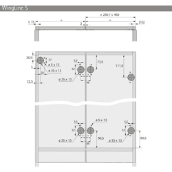 Hettich WingLine S, Profilset, 1200, pulverbeschichtet weiß