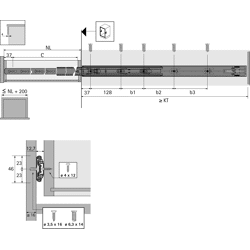 Kugelauszug KA 4532, Push to open, Stahl