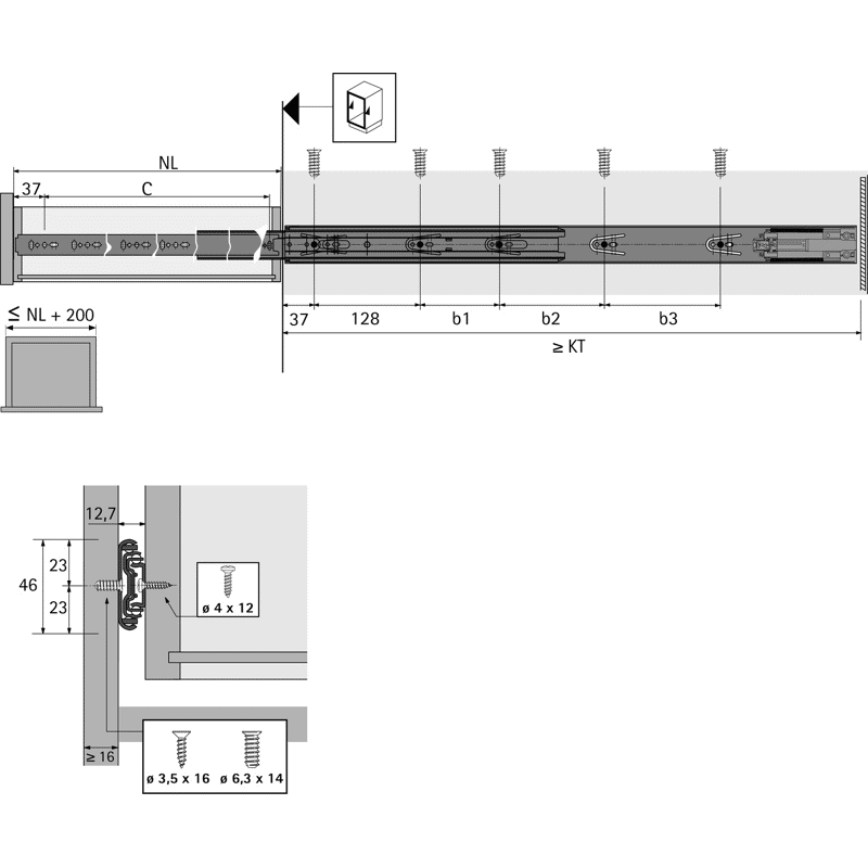 MB-Kugelauszug, KA 4532, 9114273, SilentSystem, 350mm, Stahl