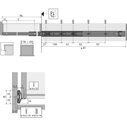 MB-Kugelauszug, KA 4532 AM, 9114587, Push-to-open, 700mm, Stahl
