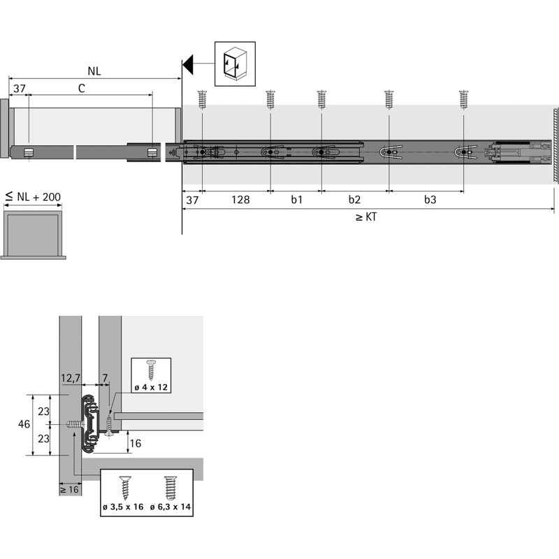 MB-Kugelauszug, KA 4532 AM, 9114548, SilentSystem, 300mm, Stahl