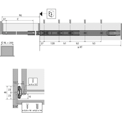 MB-Kugelauszug, KA 4532 AM, 9114548, SilentSystem, 300mm, Stahl