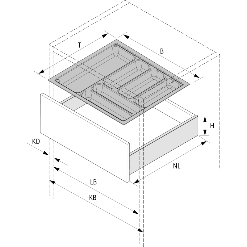Möbel-Besteckeinsatz, OrgaTray 740, 9302721, L500mm, KB900mm, silber