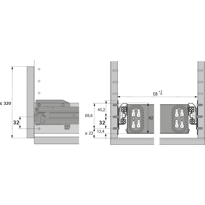 Beistelltower-Auszugsführung, Überauszug, Quadro Duplex 45 74865, Stahl
