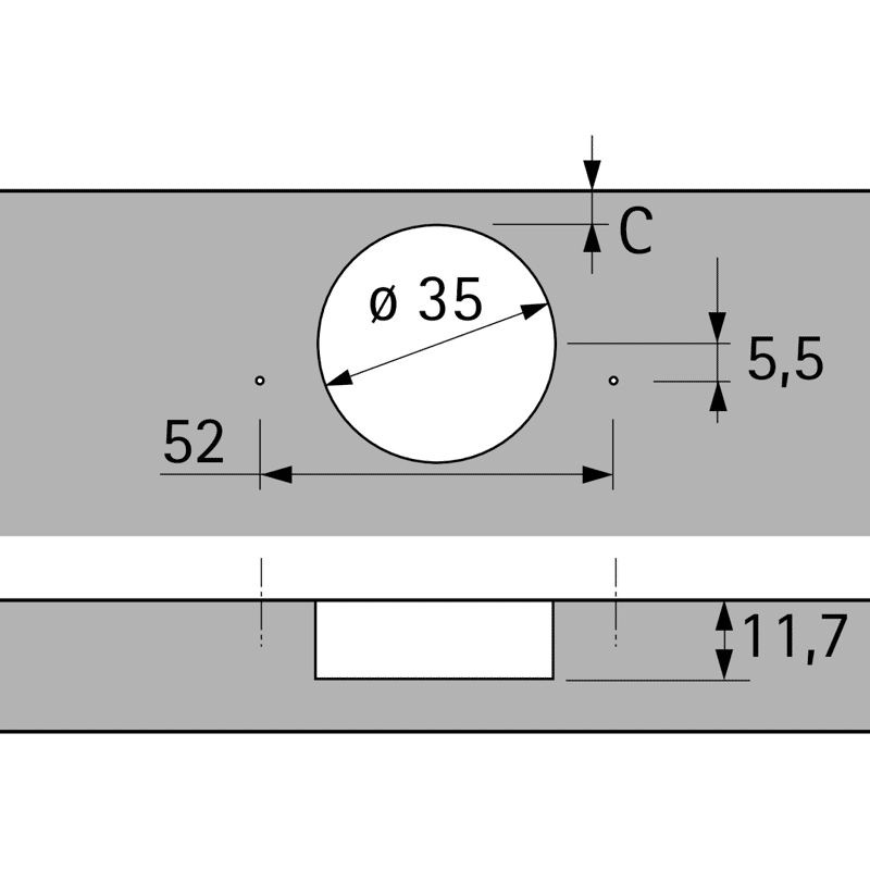 Topfscharnier Intermat 9943, 110°, TH42, zum Anschrauben, Basis 3mm