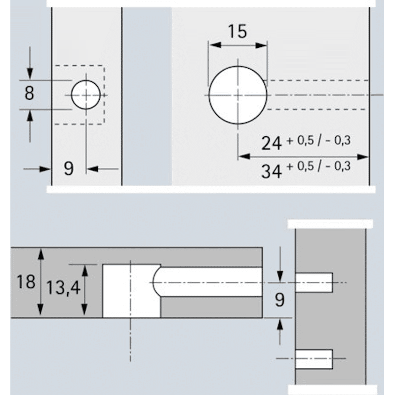 MB-Exzenter-Verbindungsbeschlag,  Bohr Ø 15x13,  7mm,  Rastex 15,  71950