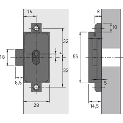 Möbel-Drehstangenschloss, 72214, D15, Metall, vernickelt